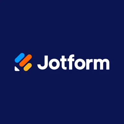 Jotform Logo with Colorful Abstract Shape on Dark Blue Background