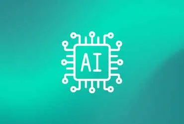 Artificial Intelligence Concept Icon with CPU and AI Lettering with a gradient green background