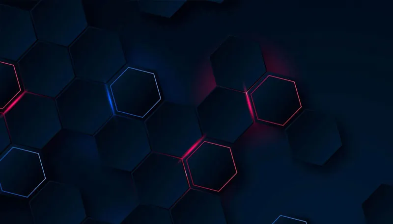 Abstract Hexagonal Pattern with Neon Edges on Dark Background