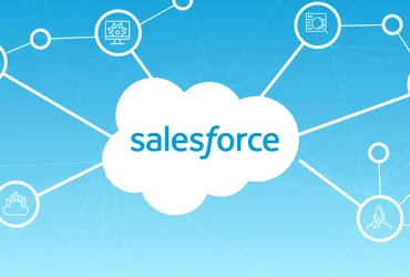 Salesforce Logo with Network Icons on Blue Gradient Background