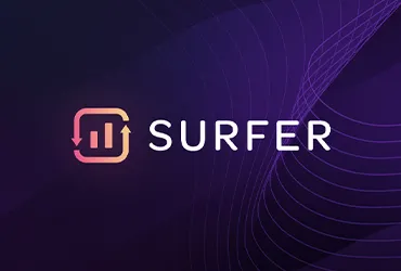 Surfer SEO Tool Logo on Dynamic Purple Abstract Background