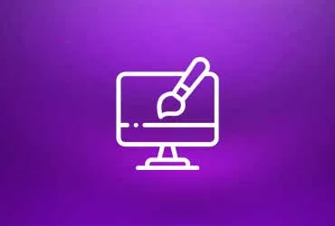 Graphic Design Icon with Pen Tool on Monitor against Purple Background