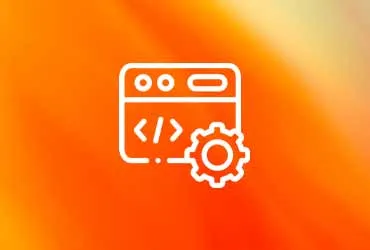 Web Development Icon with Code Brackets and Gear on Orange Gradient Background