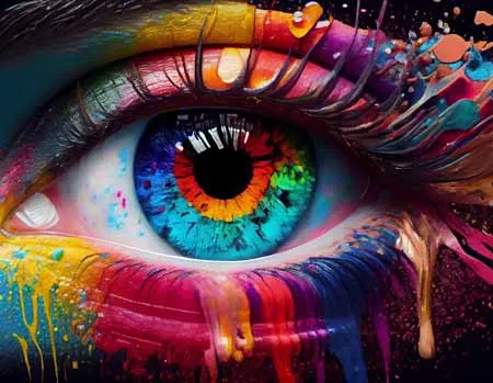 Vibrant Eye with Colorful Paint Splashes Illustration with Licensed JPG Download Link