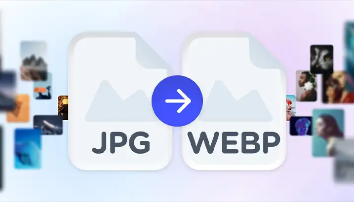 JPG to WEBP Image Conversion Graphic with Thumbnails