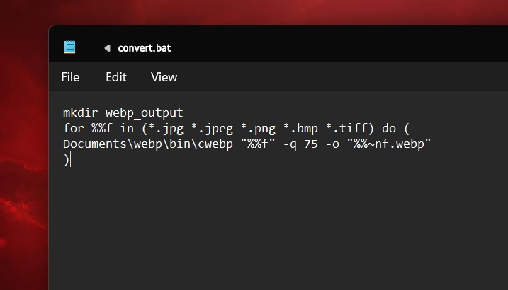 Batch Script for Converting Images to WEBP Format