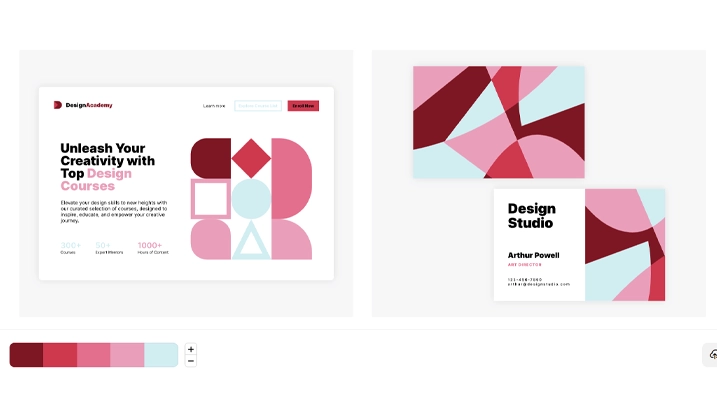 Coolors Visualizer Displaying Design Academy and Business Card Mockups