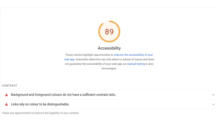 Web Accessibility Report Highlighting Contrast Issues