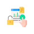 Secured Online Data Access Icon with Lock, Chart, and Hand Interaction