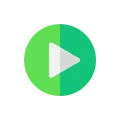 Green play button icon on a transparent background