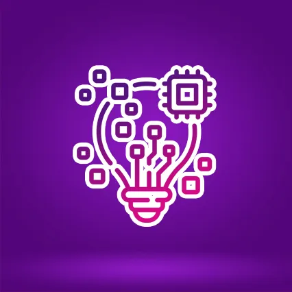 Creative Technology Concept Icon with Light Bulb and Circuit Elements on Purple Background