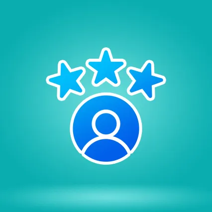 Customer Satisfaction Icon with Three Stars and User Profile on Teal Background