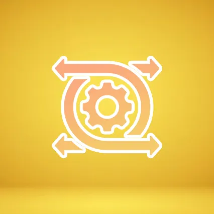 Process Optimization Icon with Gear and Arrows on Golden Background