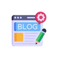 Blog Management Icon with Settings Gear and Pencil on Transparent Background