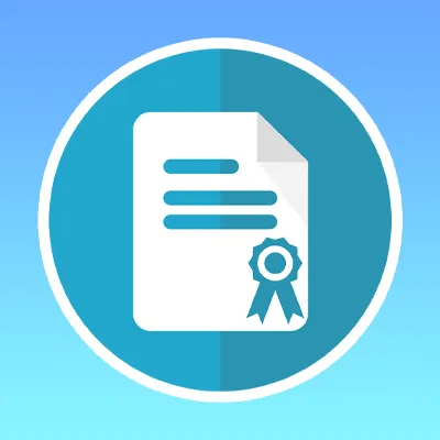 Certificate Document Icon Encircled in Blue Gradient