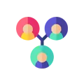 Collaboration Network Icon with Connected Colorful User Profiles