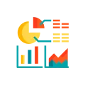 Colorful Analytics Dashboard Icon with Graphs and Pie Chart