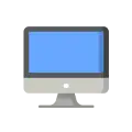 Icon of a desktop computer with a blue screen on a black checkered background