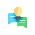 Light bulb idea icon within speech bubbles on a transparent background