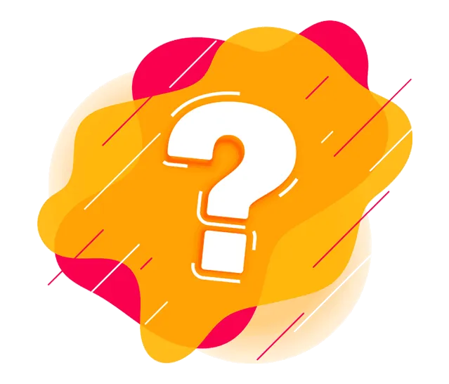 Vibrant Question Mark Icon on a Transparent Background with Abstract Shapes