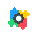 Multicolored Puzzle Pieces with Central Gear Icon