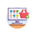 Online Shopping Icon Featuring Computer Monitor with Shopping Cart