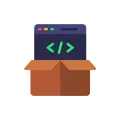 Web Development Concept Icon with Code Brackets Emerging from a Box