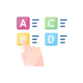 Interactive Choice Selection Icon with Colored Buttons and Hand Pointer