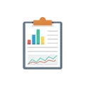 Data Analysis Report Icon with Graphs and Charts on Clipboard