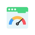 Performance Monitoring Icon with Speedometer in Browser Window