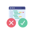 Webpage Code Validation Icons with Check and Cross Marks