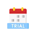 Trial period calendar icon with a red banner on a transparent background