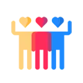 Pixelated Graphic of Three People with Hearts Above on a Transparent Background