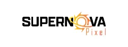 Supernova Pixel Logo with Stylized Orange Sunburst