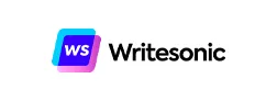 Writesonic Logo with Blue and Pink Icon