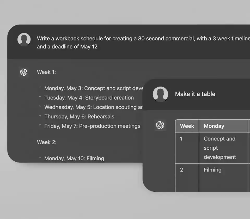 Text Prompt Example for ChatGPT: Creating a Workback Schedule