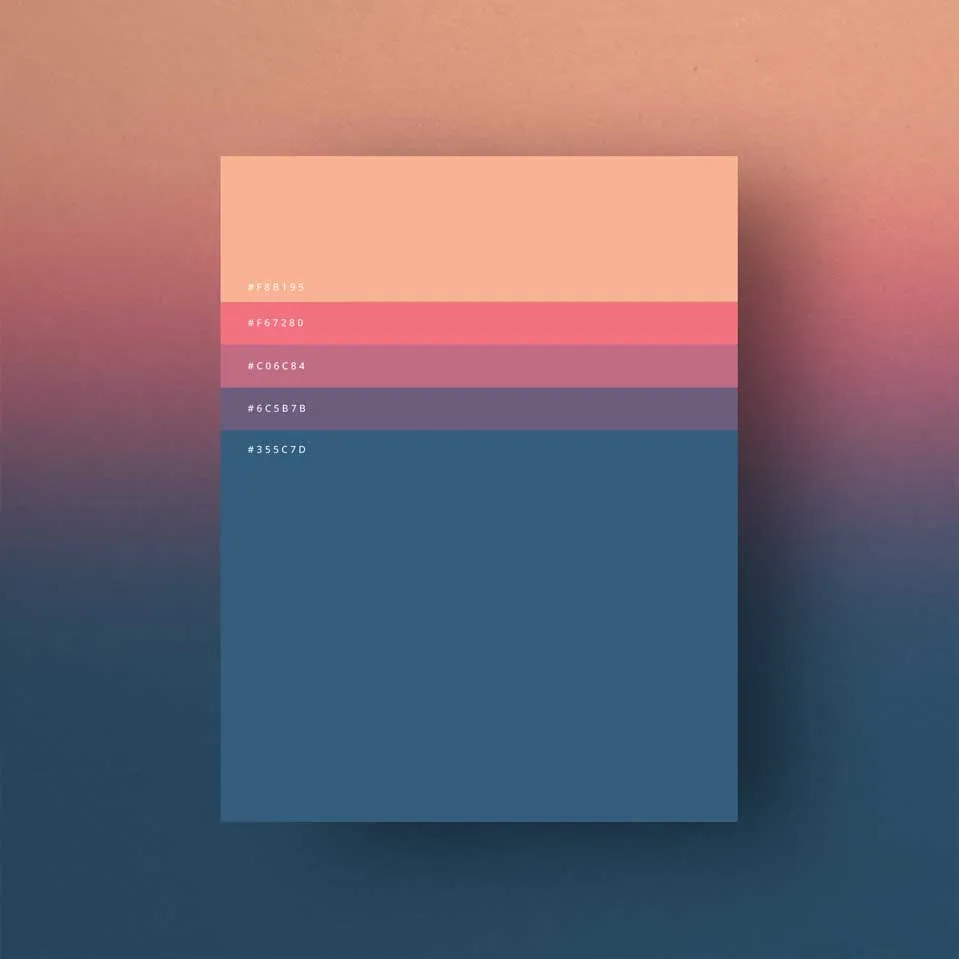 Gradient color palette with hex codes on abstract background for web design inspiration