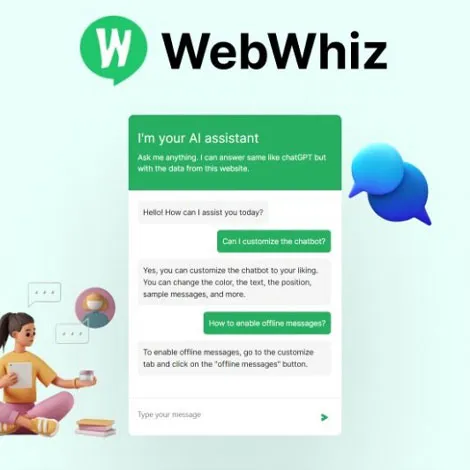 WebWhiz AI Chatbot Interface Presentation with Sample Conversation