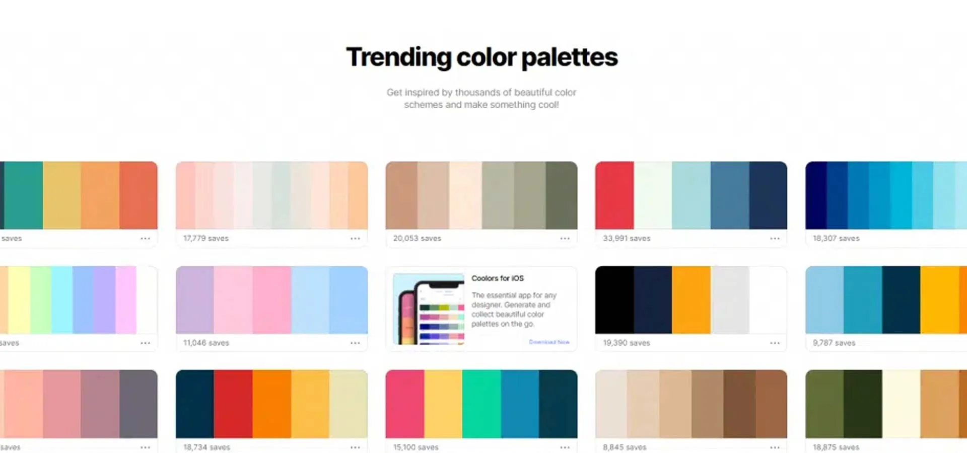 Coolors Trending Color Palettes Display