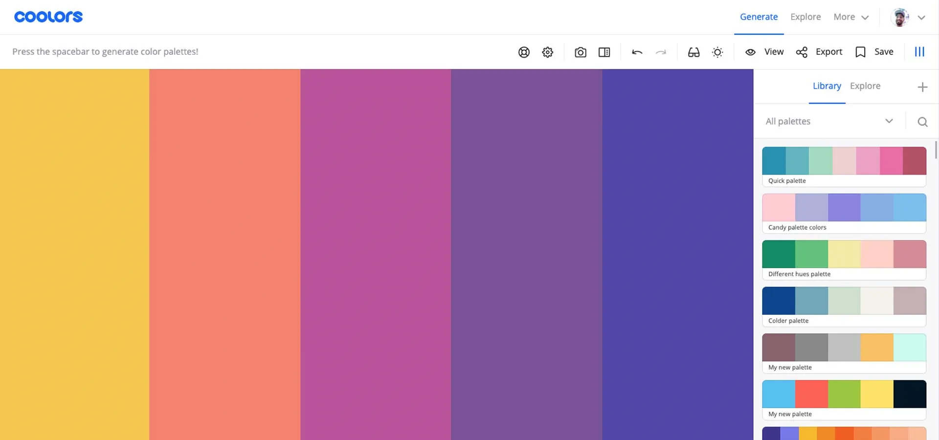 Coolors.co Colour Palette Generator Interface