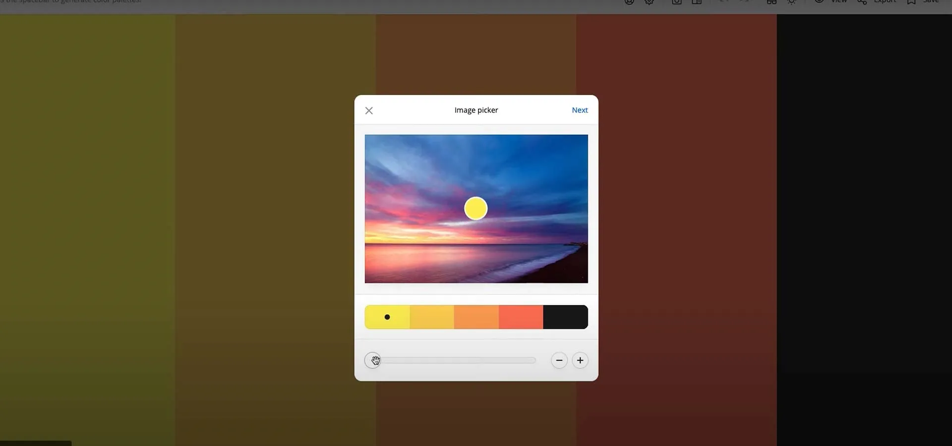 Coolors Image Palette Generator Interface Displaying Sunset Image