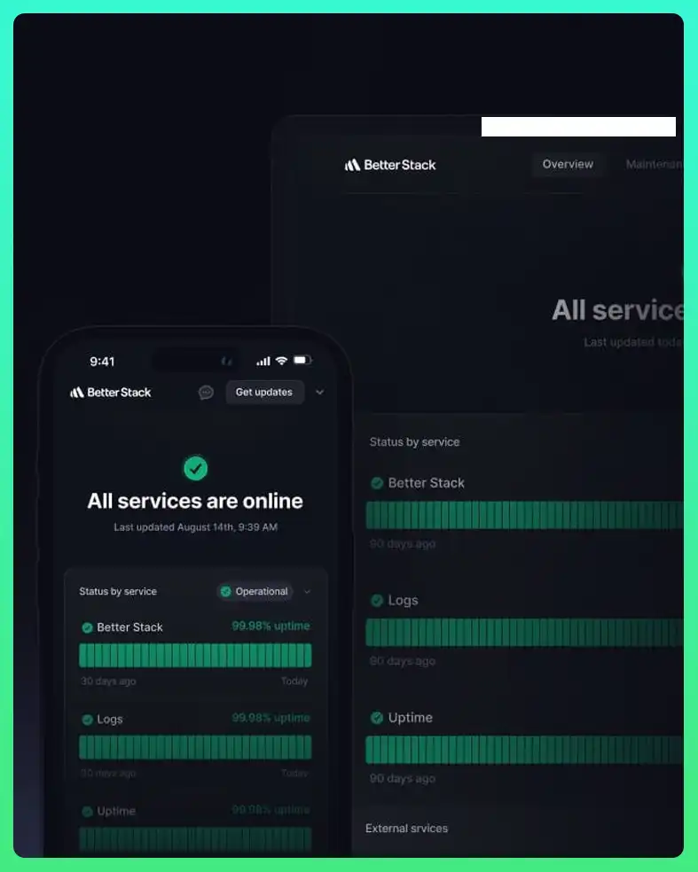 Instatus Banner Displaying Service Uptime Status on Mobile and Desktop Screens