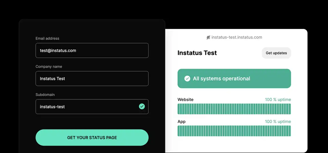 Instatus Test Page Setup with All Systems Operational