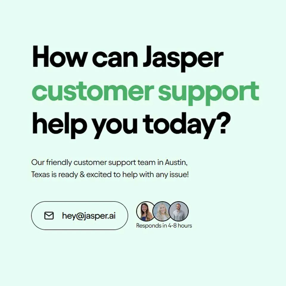 Jasper AI Customer Support Advertisement with Contact Information