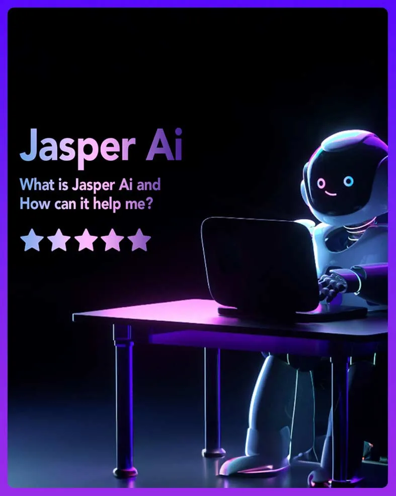 Promotional Poster for Jasper AI Featuring Robot at Computer