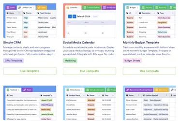 Display of Jotform Table Templates for CRM, Social Media, and Budget Tracking