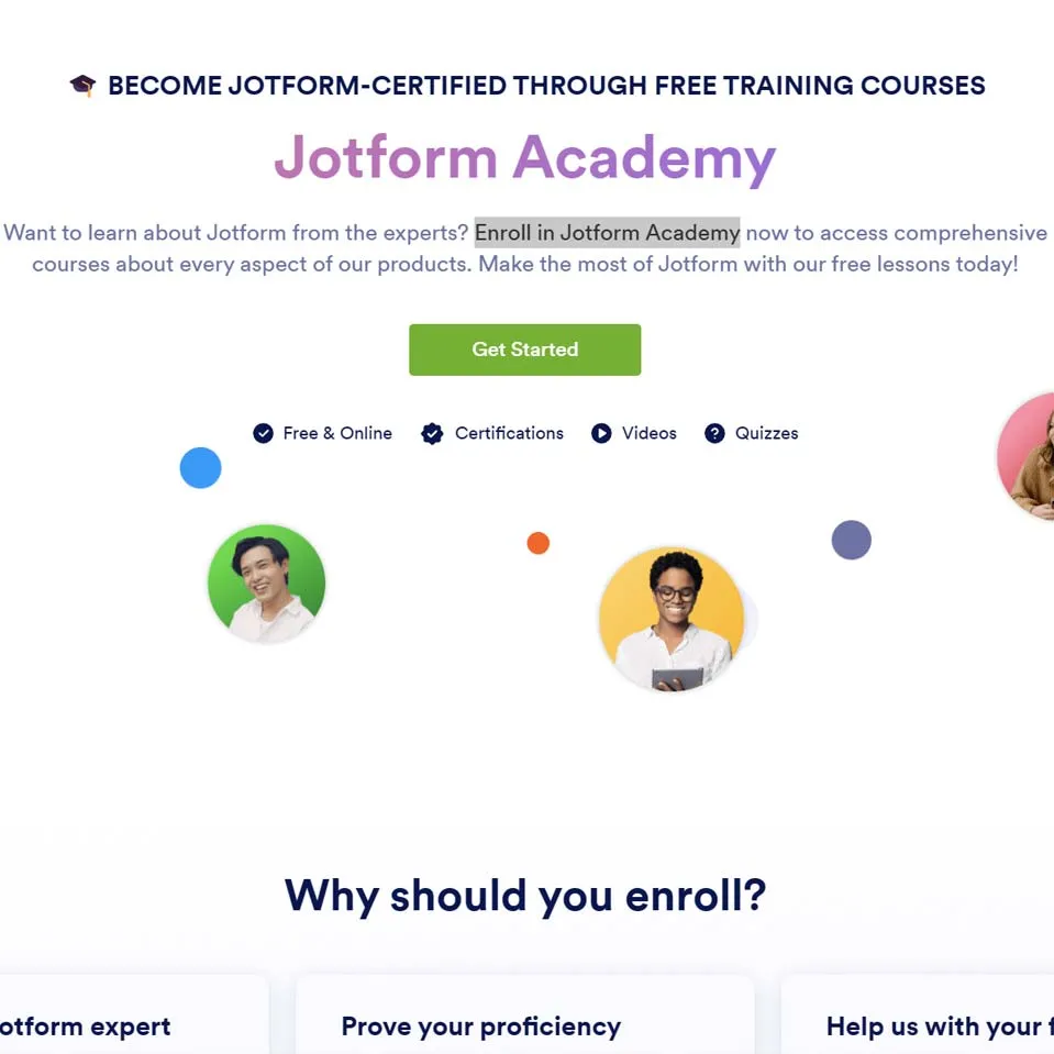 Jotform Academy Web Page for Free Online Training Courses