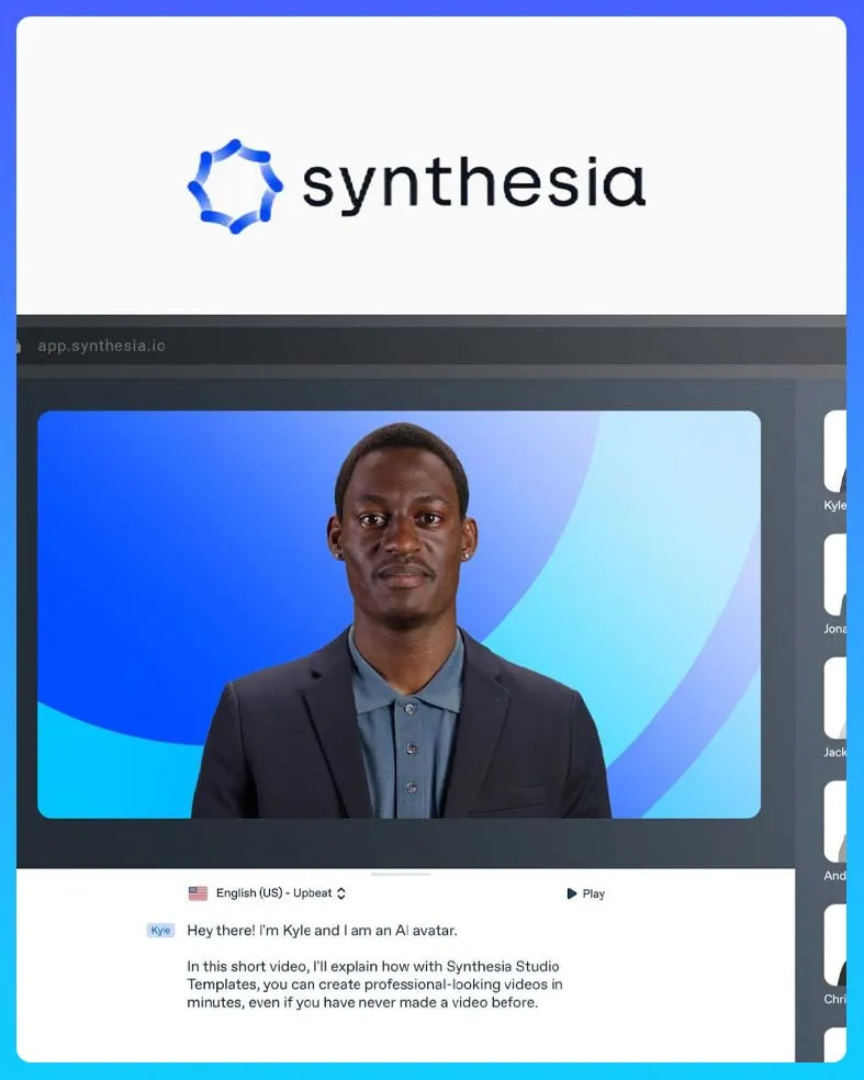 Synthesia AI Avatar Explaining Video Creation on Platform Interface