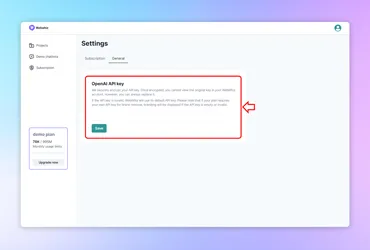 Chatbot Configuration Screen Showing OpenAI API Key Settings