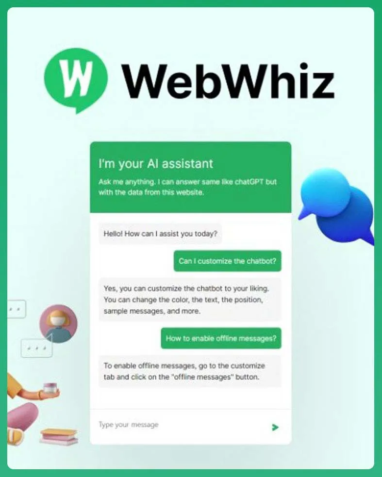 WebWhiz AI Chatbot Interface Displaying Customisation Options for User Interaction